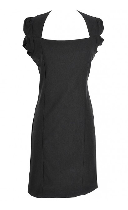 Square Neck Modest Pencil Dress in Black
